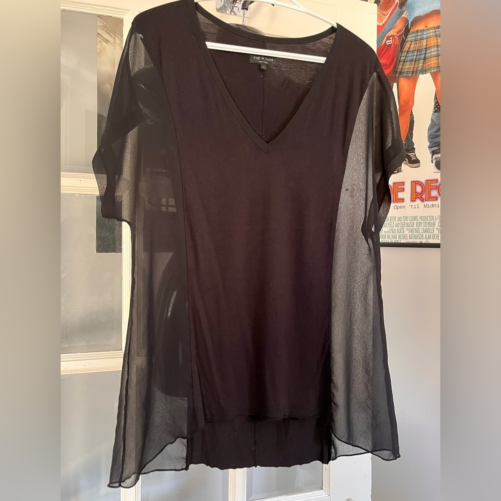 Rag & Bone Black Sheer V-Neck Blouse